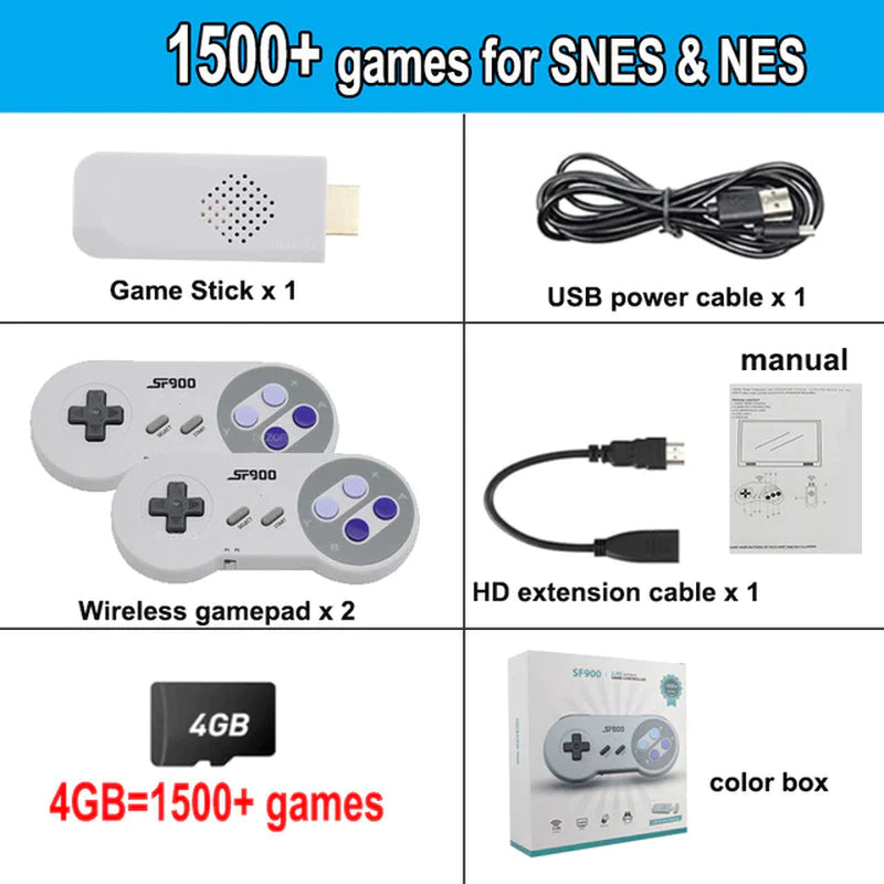 Experience Nostalgia with the SF900 Retro Game Console - 1500 Classic Games & Wireless Controllers for Endless Fun!