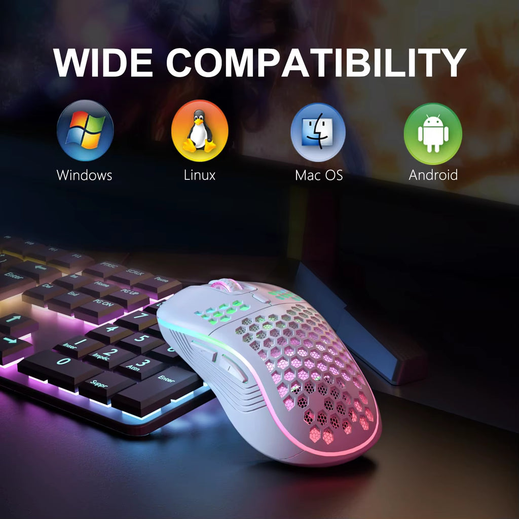 Elevate Your Gaming Experience with the 2.4G Wireless RGB Backlit Mouse - Ergonomic Honeycomb Design, 6 Buttons & Rechargeable Power