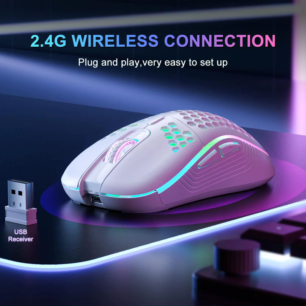 Elevate Your Gaming Experience with the 2.4G Wireless RGB Backlit Mouse - Ergonomic Honeycomb Design, 6 Buttons & Rechargeable Power